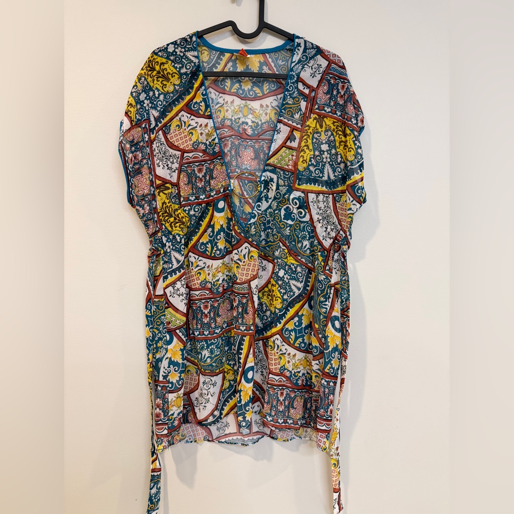 Becca Sheer Swim Cover Multicolor Abstract Print M/L